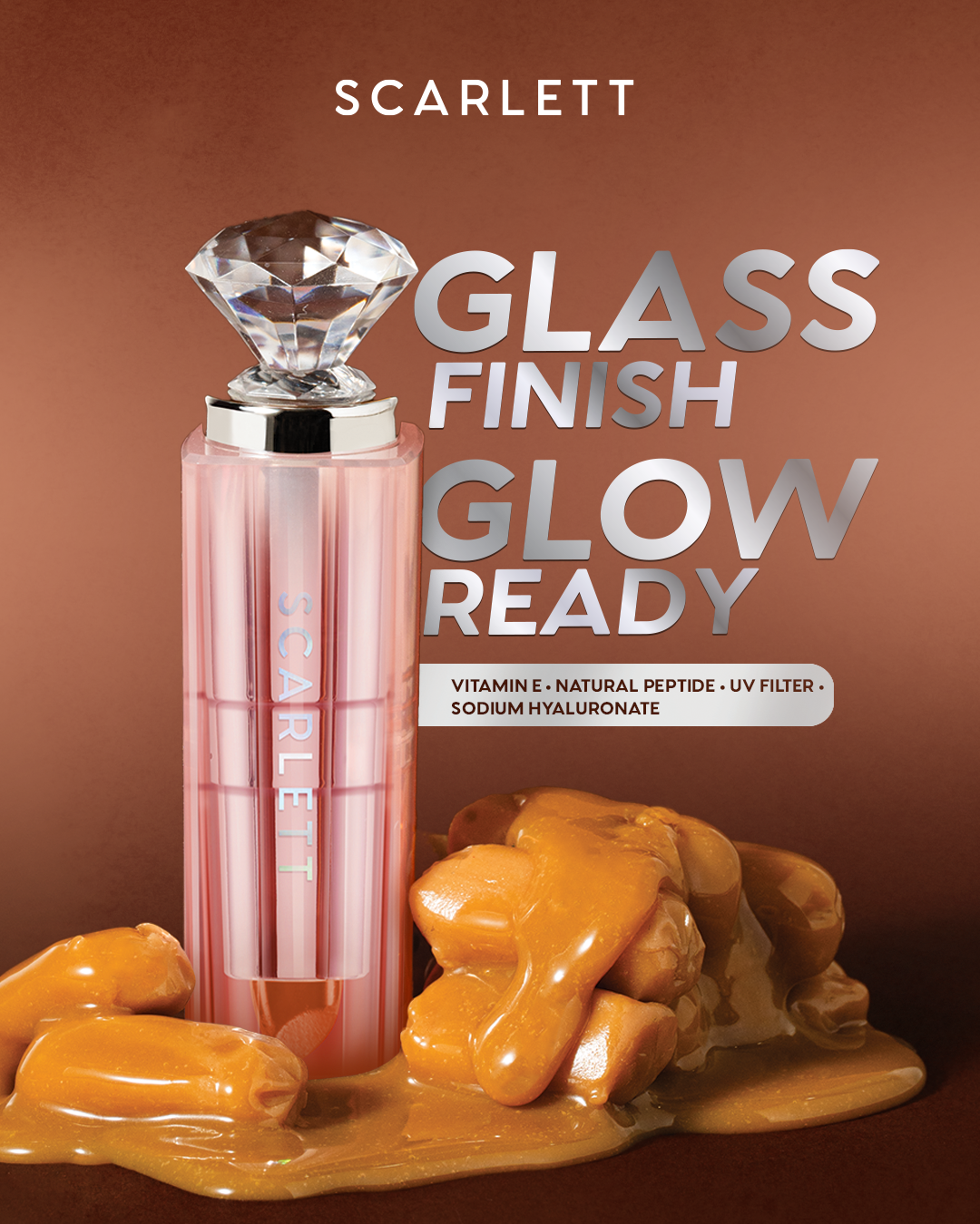 [IN VITRO SPF 50+ PA++++] SCARLETT GLASS GLOW TINTED LIP BALM CARAMEL GLOSS - Moisturizing & hydrating, natural lip color, plumpy lips, cover bibir gelap, mencerahkan bibir, UV Filter