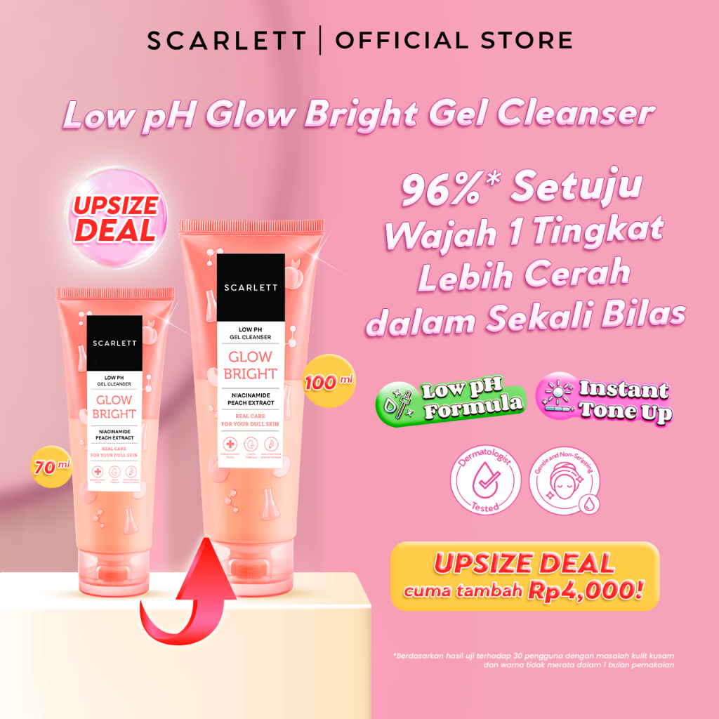 SCARLETT Low pH Glow Bright Gel Cleanser-Facial Wash Gentle Formula 100ml