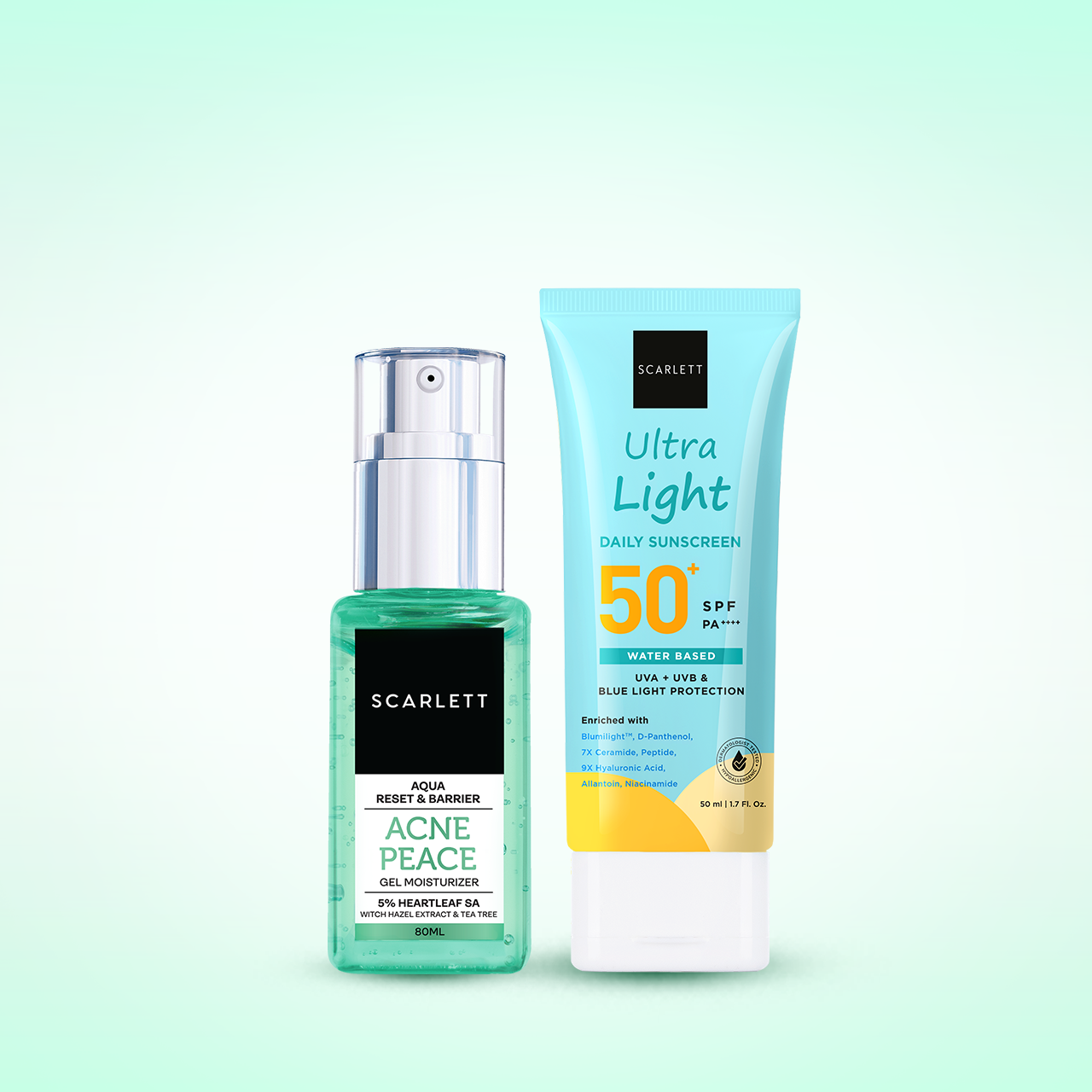 Scarlett Acne Peace Gel Moisturizer + Ultra Light Daily Sunscreen SPF50 PA++++