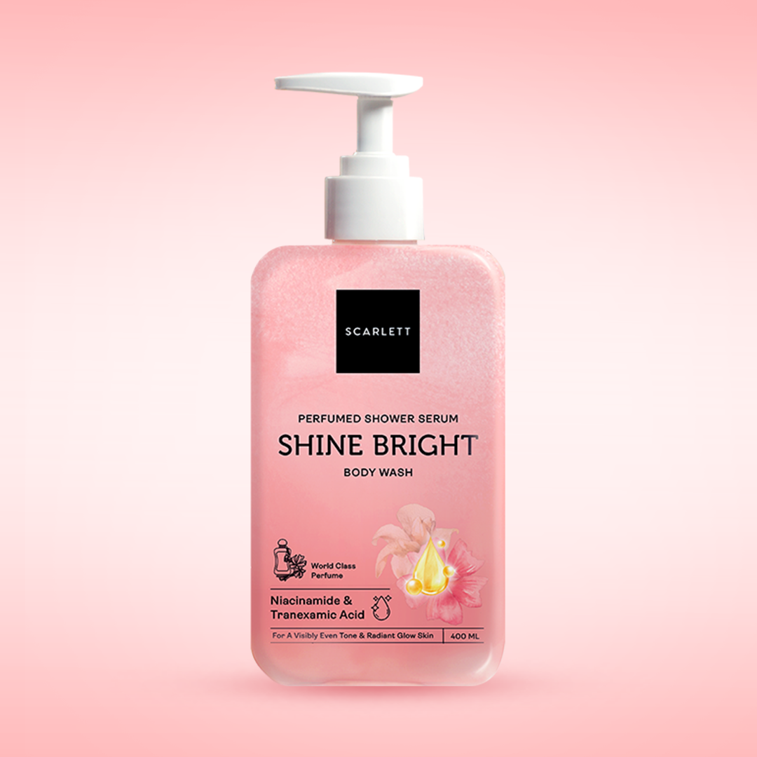 SCARLETT Perfumed Shower Serum 400ml – Shine Bright | Brightening Shower Gel dengan Niacinamide & Tranexamic Acid | Sabun Mandi Cair Mencerahkan Kulit Kusam, Menyamarkan Noda | Kulit Glowing dengan Wangi Parfum Mewah Kelas Dunia