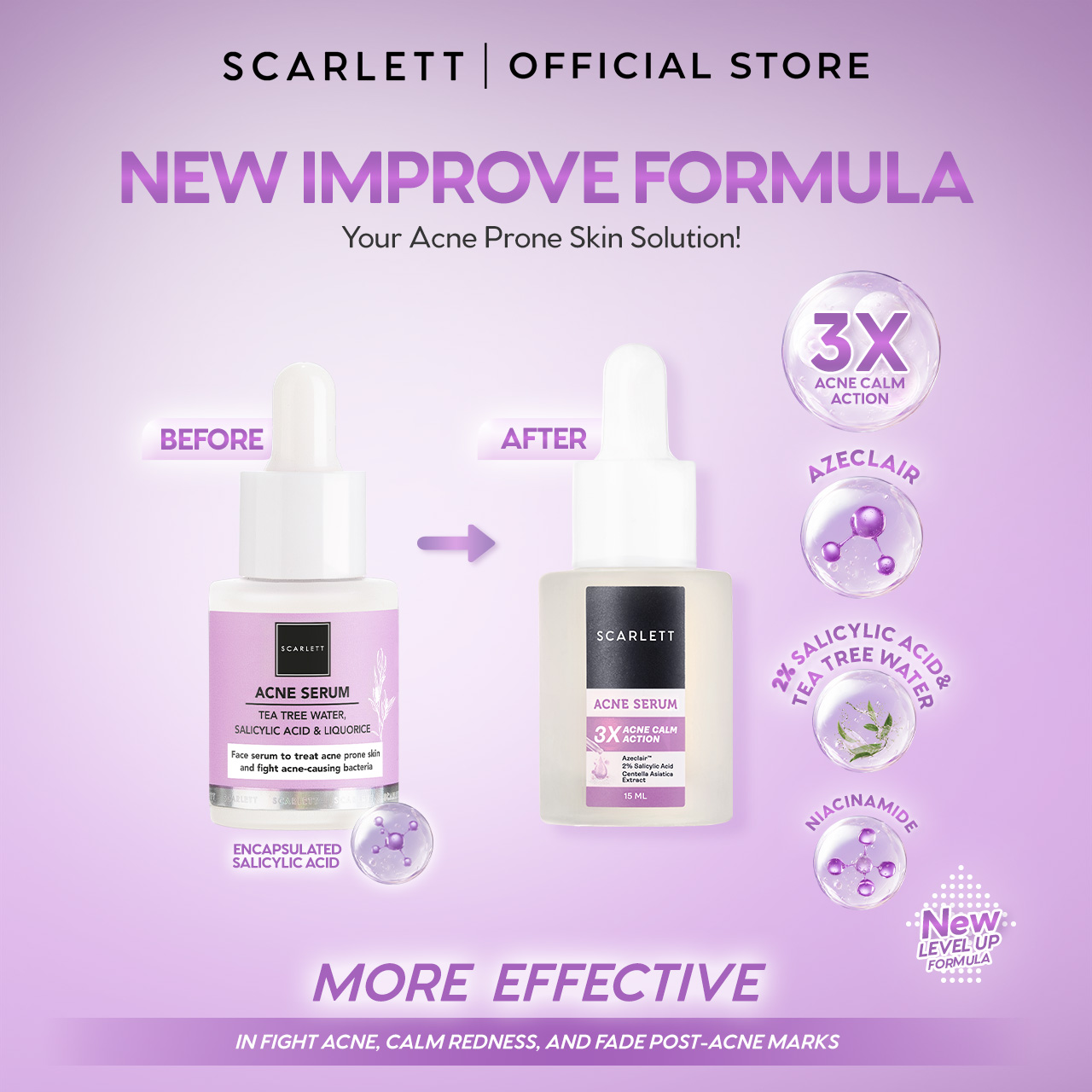 NEW FORMULA Scarlett Acne Serum Azeclair, 2% Salicylic Acid & Niacinamide - Serum Jerawat , Melawan Jerawat , Membantu Menyamarkan Tampilan Jerawat, Cocok Untuk Kulit Berjerawat