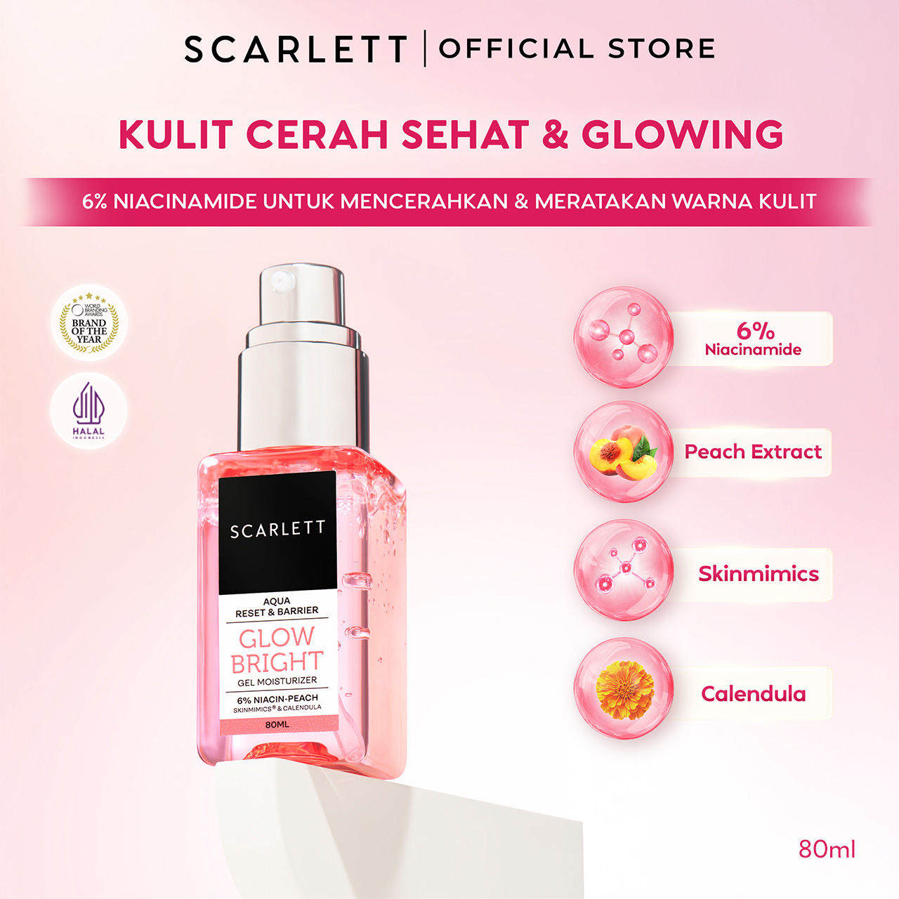 Scarlett Aqua Reset & Barrier Glow Bright Gel Moisturizer 6% Niacin-Peach