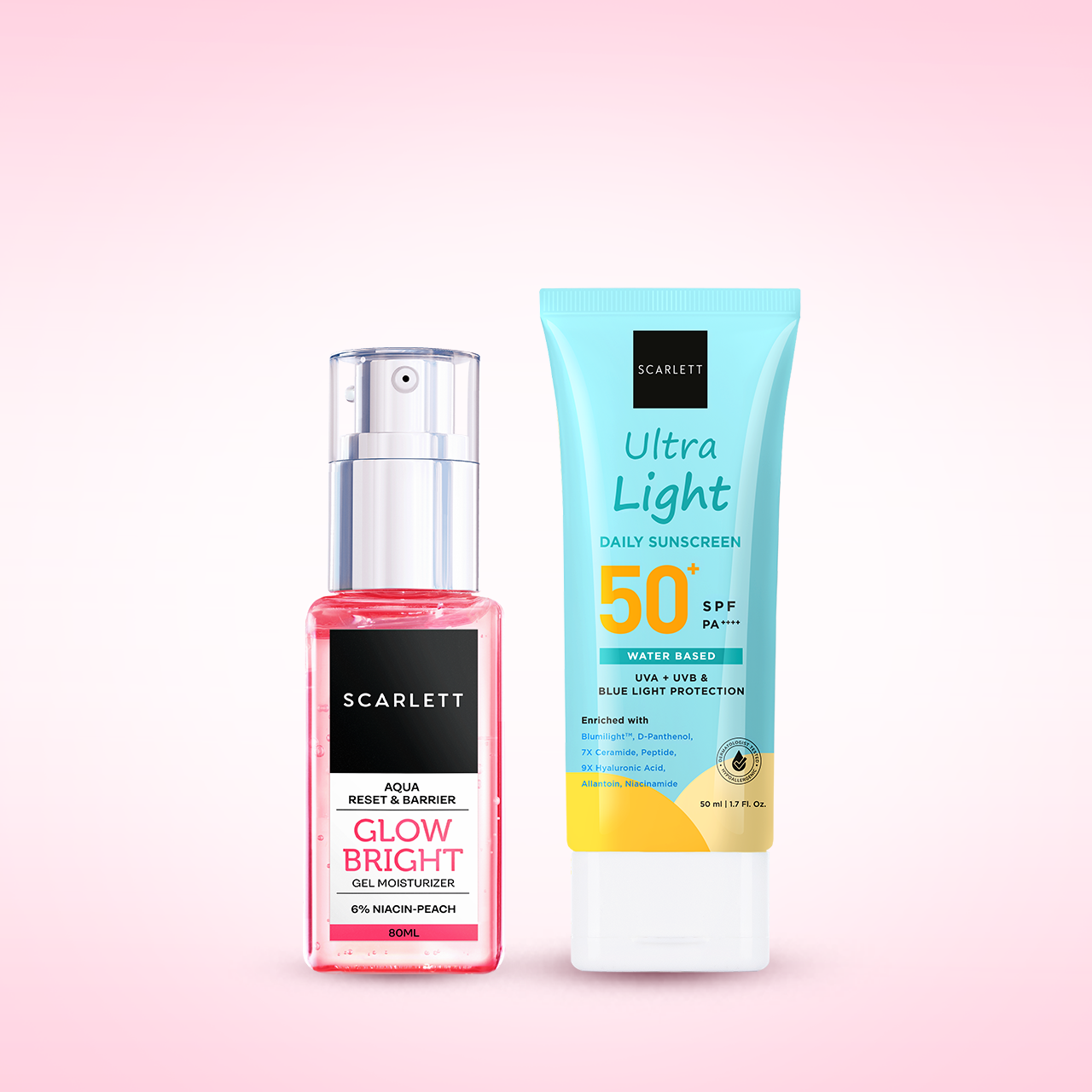 Scarlett Glow Bright Gel Moisturizer + Ultra Light Daily Sunscreen SPF50 PA++++