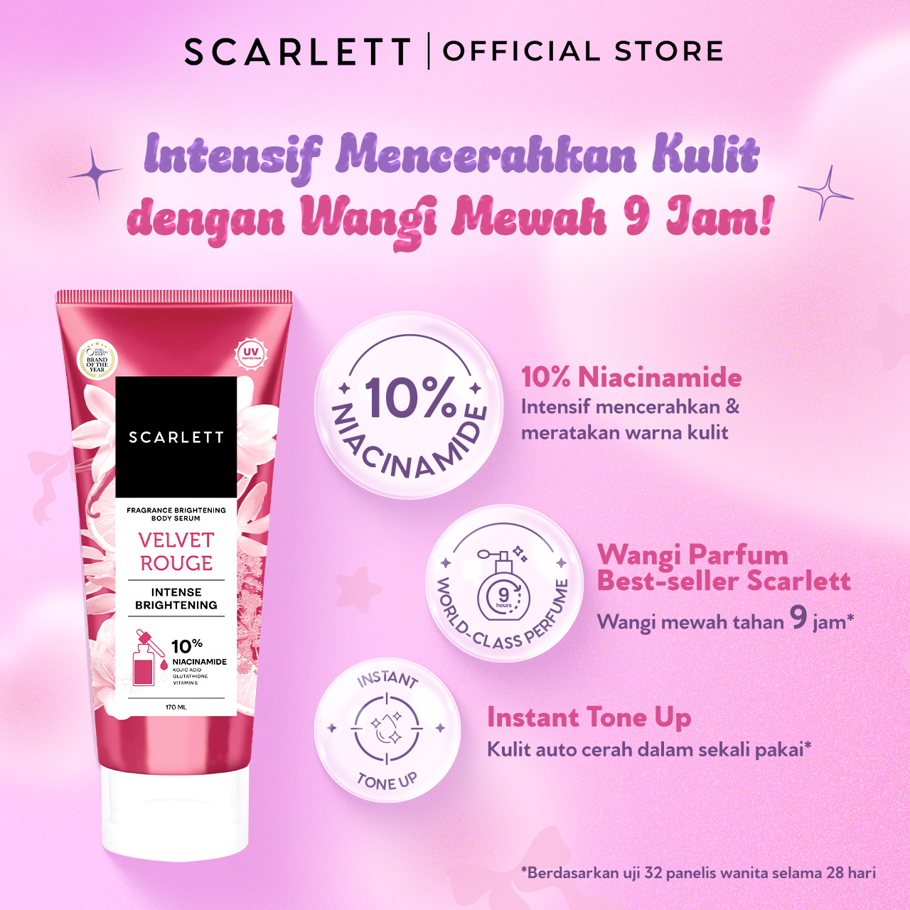 SCARLETT 10% NIACINAMIDE Fragrance Brightening Body Serum Tube Velvet Rouge 170ml
