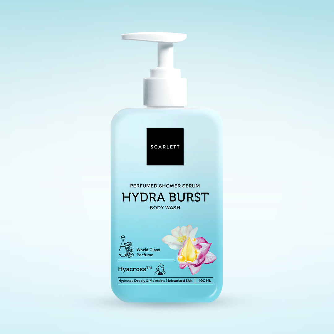 SCARLETT Perfumed Shower Serum 400ml – Hydra Burst | Hydrating Shower Gel dengan Hyacross™ | Sabun Mandi Cair Melembabkan Kulit Kering, Menjaga Kelembapan | Kulit Lembut & Kenyal dengan Wangi Parfum Mewah Kelas Dunia