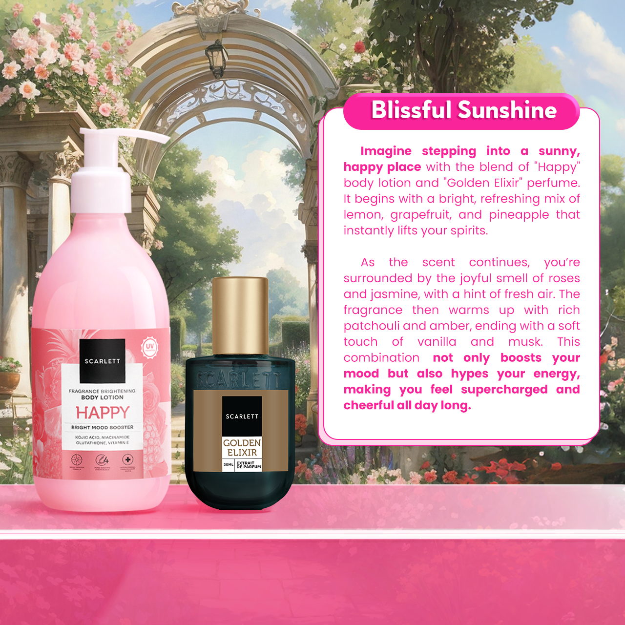Scarlett SCENT-SATIONAL DUO - Sunshine Bliss (Body Lotion Happy Booster + Parfum Golden Elixir)