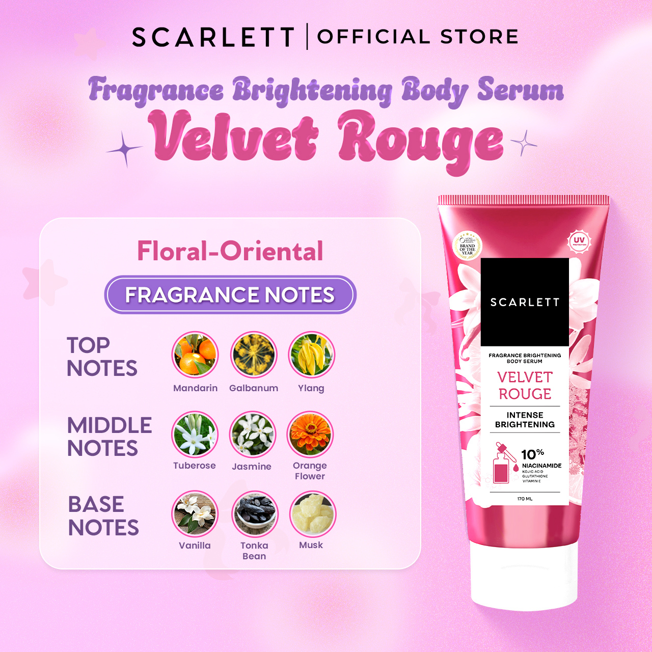 SCARLETT 10% NIACINAMIDE Fragrance Brightening Body Serum Tube Velvet Rouge 170ml