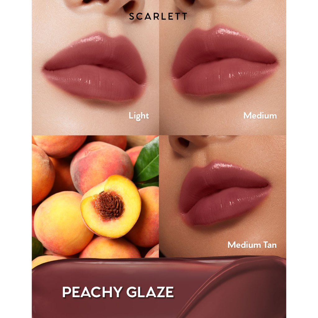 [IN VITRO SPF 50+ PA++++] SCARLETT GLASS GLOW TINTED LIP BALM PEACHY GLAZE - Moisturizing & hydrating, natural lip color, plumpy lips, cover bibir gelap, mencerahkan bibir, UV Filter