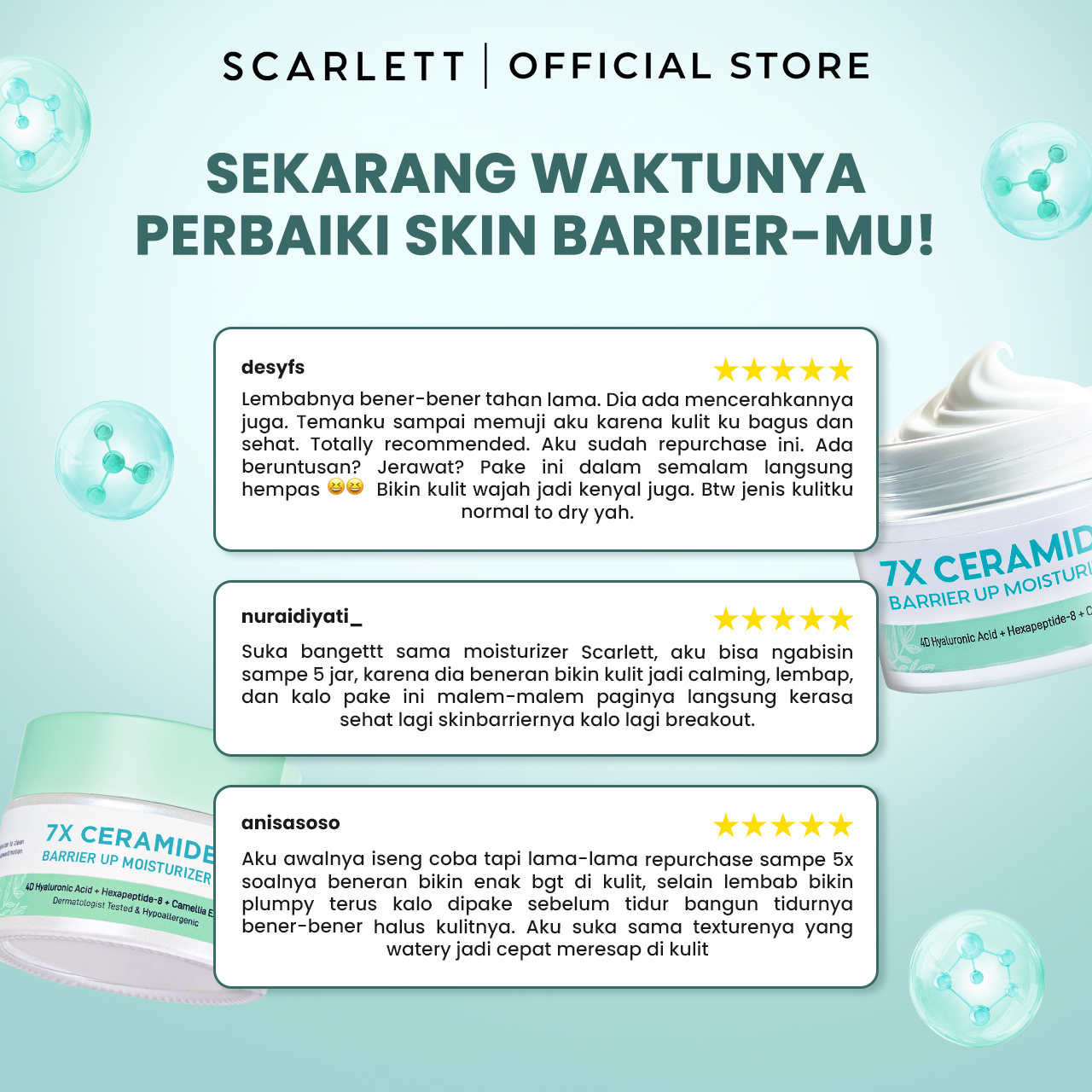 Scarlett 7X Ceramide Moisturizer 20Gr - Pelembab Wajah untuk Memperbaiki Skin Barrier Mencerahkan Melembabkan Calming | Kulit Glowing Plumpy | Untuk Kulit Sensitif Jerawat Kering