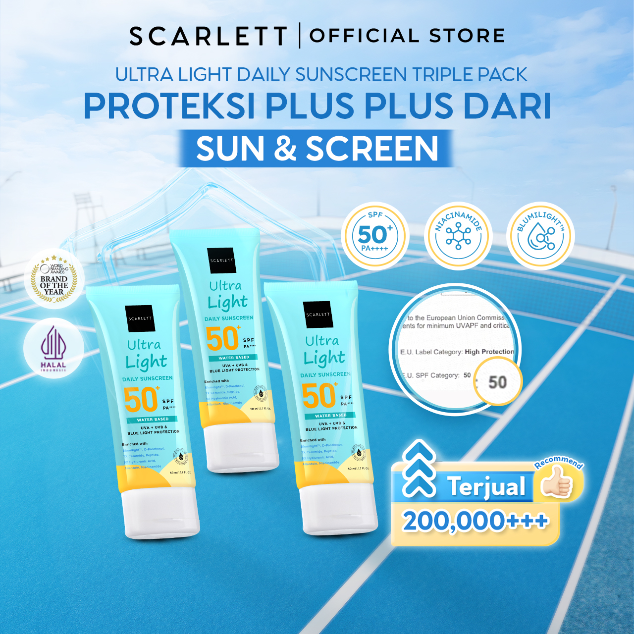 Scarlett Triplepack Ultra Light Daily Sunscreen SPF 50+ PA++++