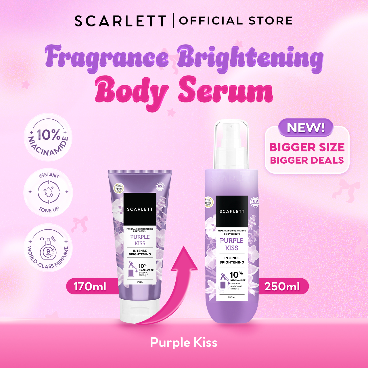 [NEW LAUNCH] BIG SIZE 10% Niacinamide Purple Kiss Fragrance Brightening Body Serum | Mencerahkan Kulit | Untuk Kulit Belang | Cerah Seketika | Wangi Mewah Tahan Lama