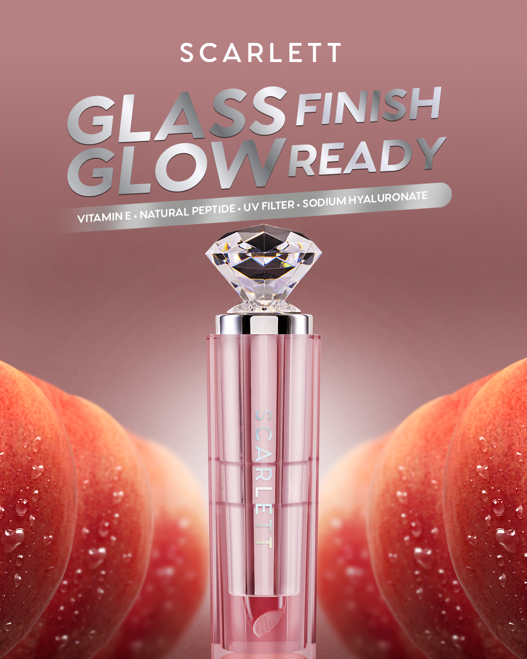 [IN VITRO SPF 50+ PA++++] SCARLETT GLASS GLOW TINTED LIP BALM PEACHY GLAZE - Moisturizing & hydrating, natural lip color, plumpy lips, cover bibir gelap, mencerahkan bibir, UV Filter