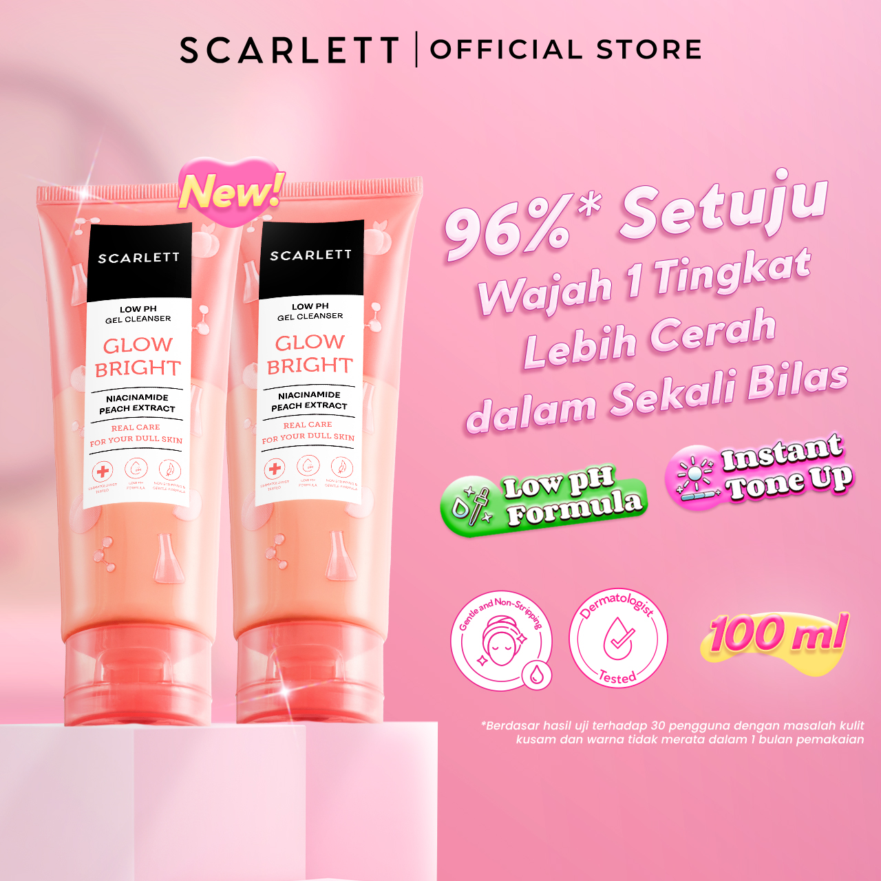 SCARLETT Twinpack Low pH Glow Bright Gel Cleanser-Facial Wash Gentle Formula (100ml x 2)