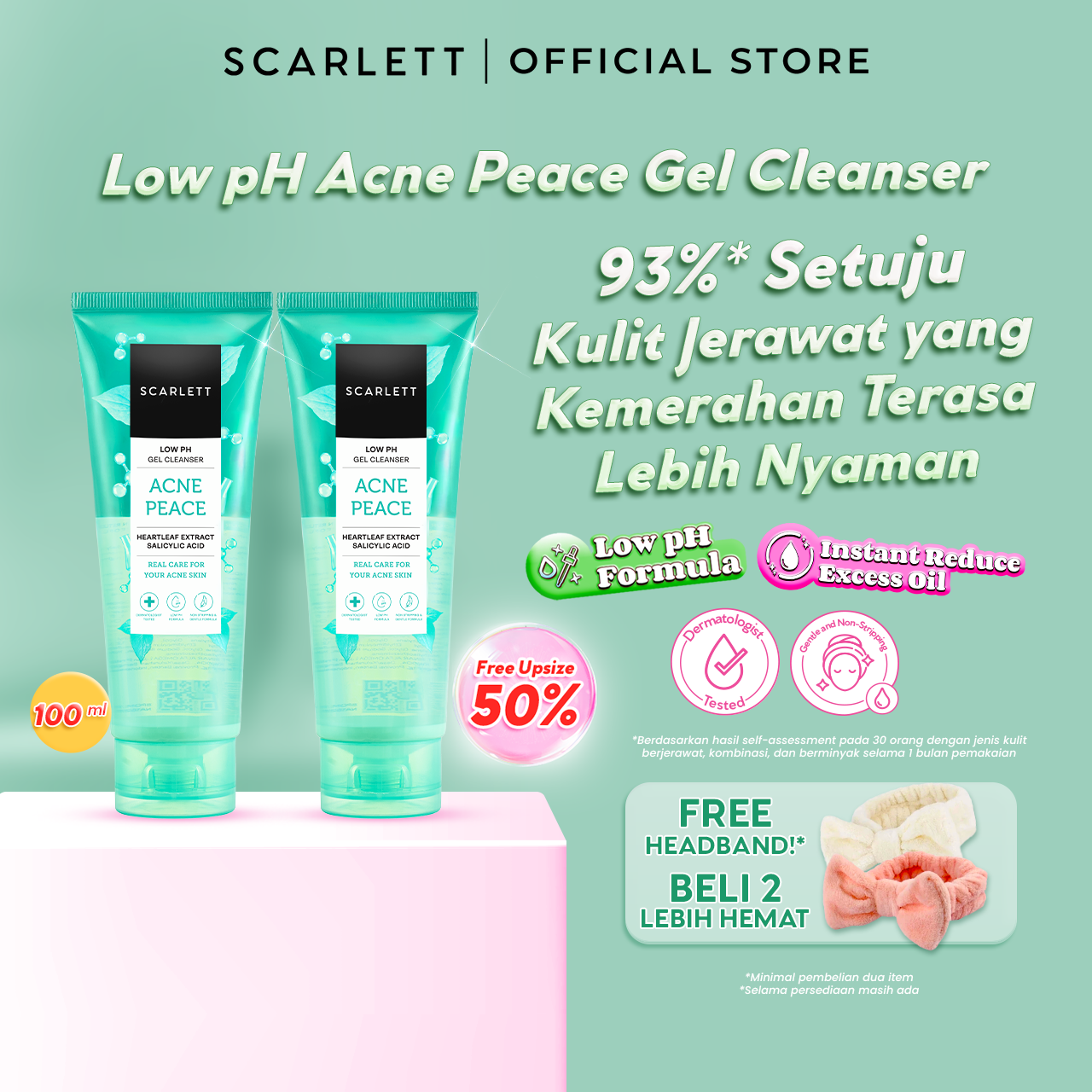 SCARLETT Twinpack Low pH Acne Peace Gel Cleanser-Facial Wash Gentle Sabun Cuci Muka Low pH (100ml x 2)