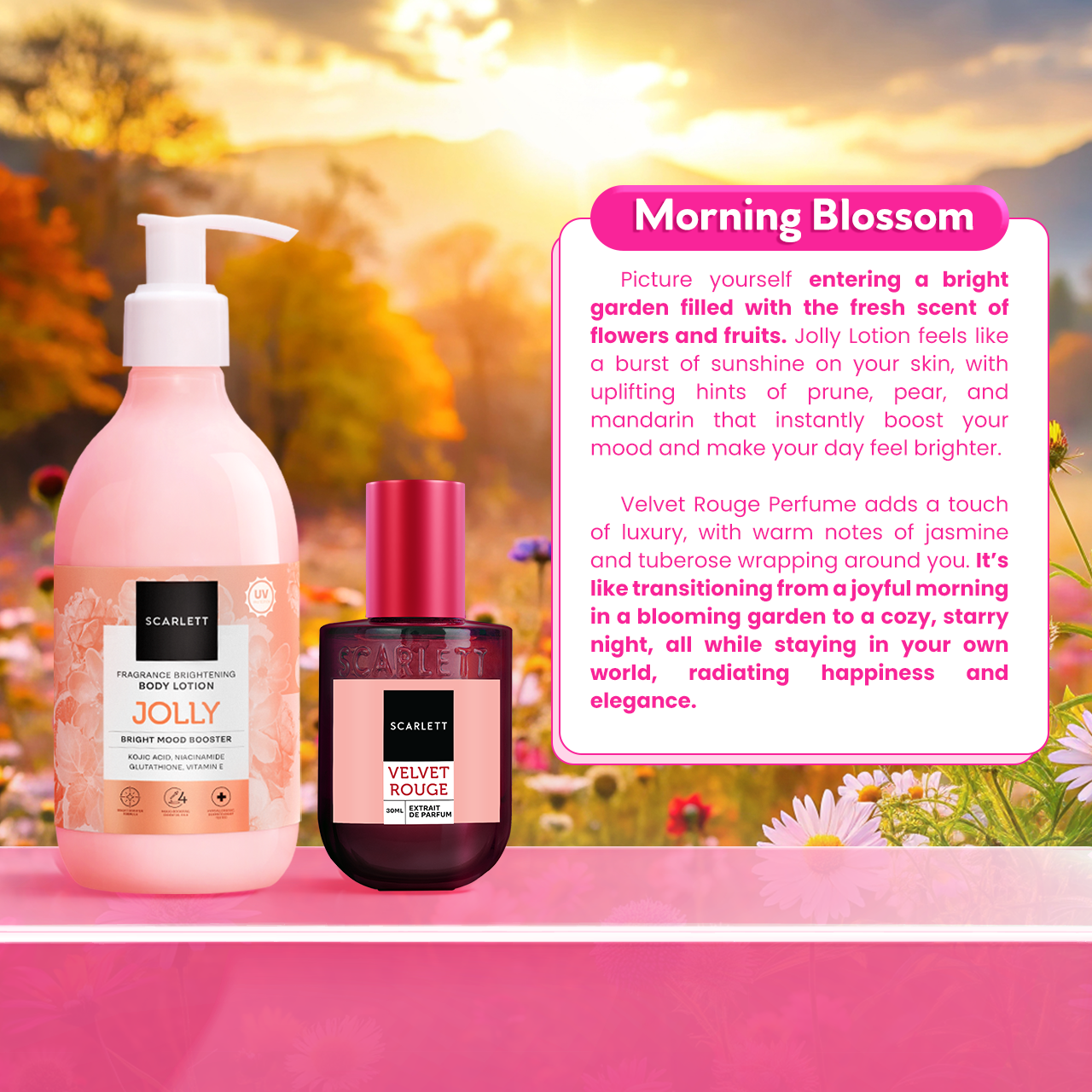 Scarlett SCENT-SATIONAL DUO - Morning Blossom (Body Lotion Jolly Booster + Parfum Velvet Rouge)