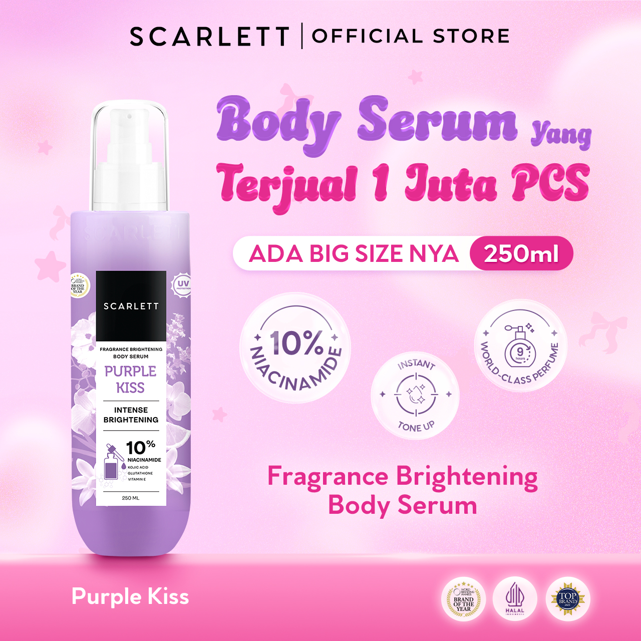 [NEW LAUNCH] BIG SIZE 10% Niacinamide Purple Kiss Fragrance Brightening Body Serum | Mencerahkan Kulit | Untuk Kulit Belang | Cerah Seketika | Wangi Mewah Tahan Lama