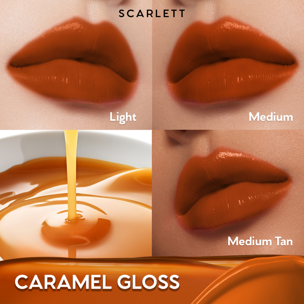 [IN VITRO SPF 50+ PA++++] SCARLETT GLASS GLOW TINTED LIP BALM CARAMEL GLOSS - Moisturizing & hydrating, natural lip color, plumpy lips, cover bibir gelap, mencerahkan bibir, UV Filter