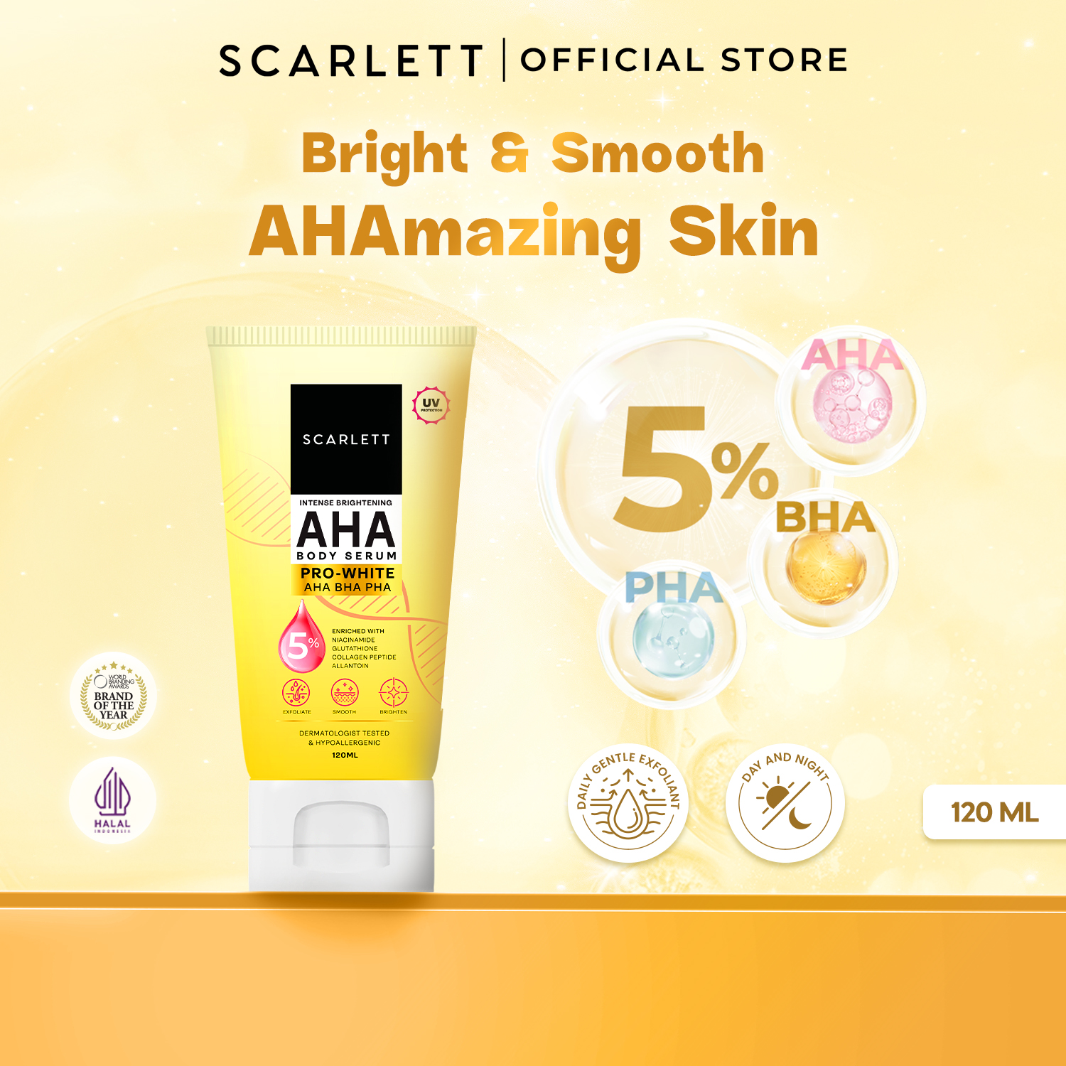 Scarlett Intense Brightening AHA Body Serum 5% AHA BHA PHA Tube - 120ml