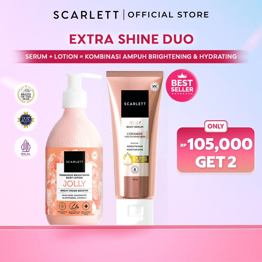 [89K GET 2] Scarlett Bundle Extra Cerah A - Scarlett Bundle Fragrance Brightening Body Lotion Jolly & Body Serum Tube Jolly