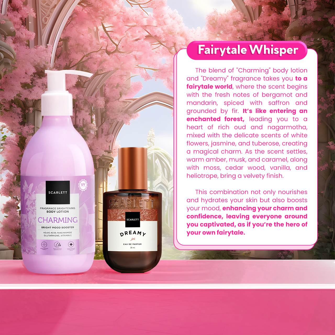 Scarlett SCENT-SATIONAL DUO - Fairytale Whisper (Body Lotion Charming Booster + Parfum Dreamy)