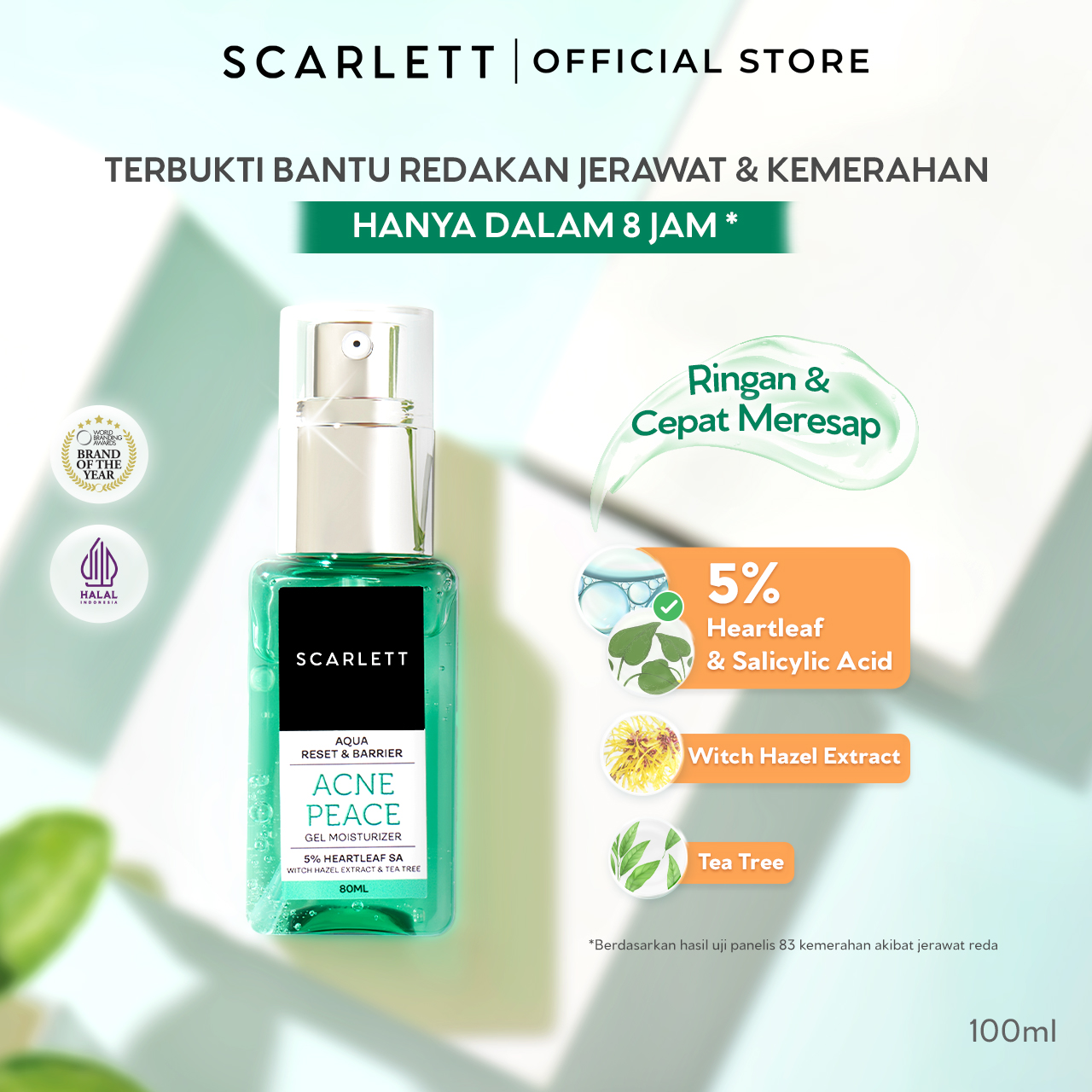 Scarlett Aqua Reset & Barrier Acne Peace Gel Moisturizer 5% Heartleaf-Salicylic Acid