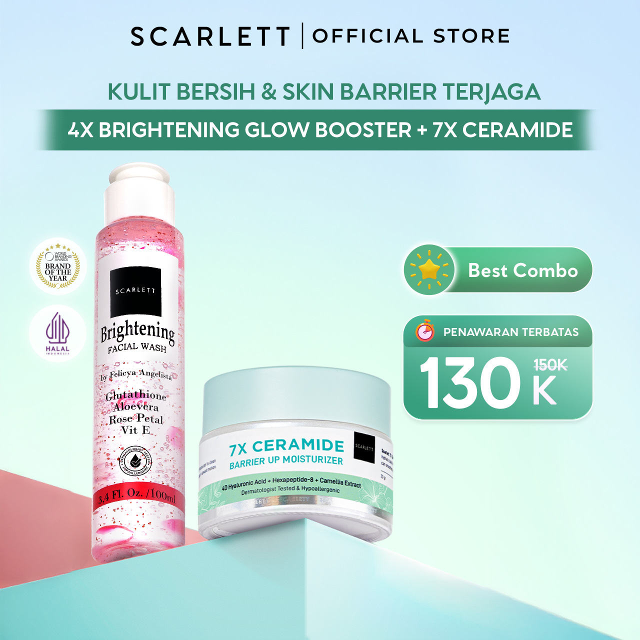 Scarlett 7x Ceramide Moisturizer + Brightening Facial Wash