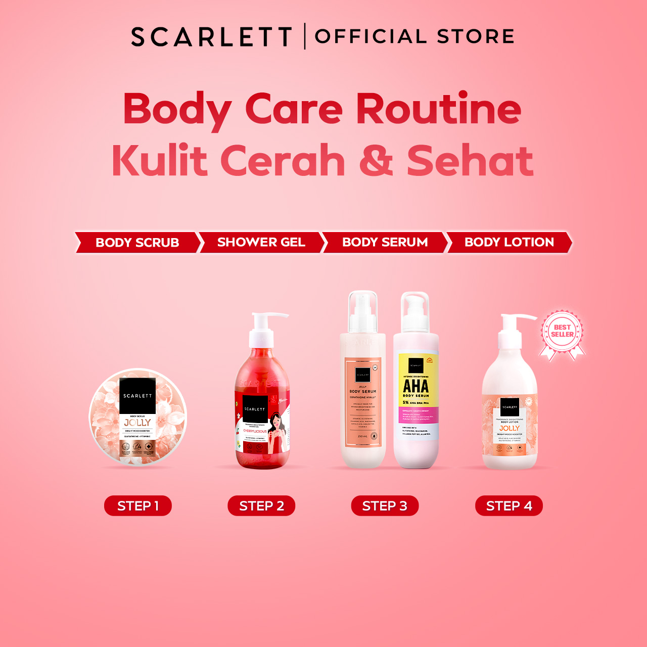 Scarlett Fragrance Brightening Shower Gel Cherrylicious | Body Wash | Sabun Mandi Cair