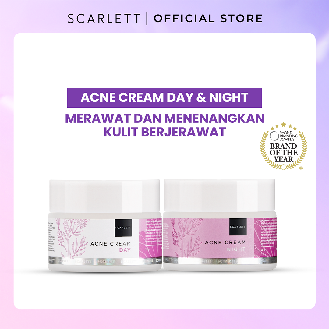 Scarlett Combo Acne Cream melembabkan dan merawat kulit berjerawat [Acne Day Cream + Night Cream]