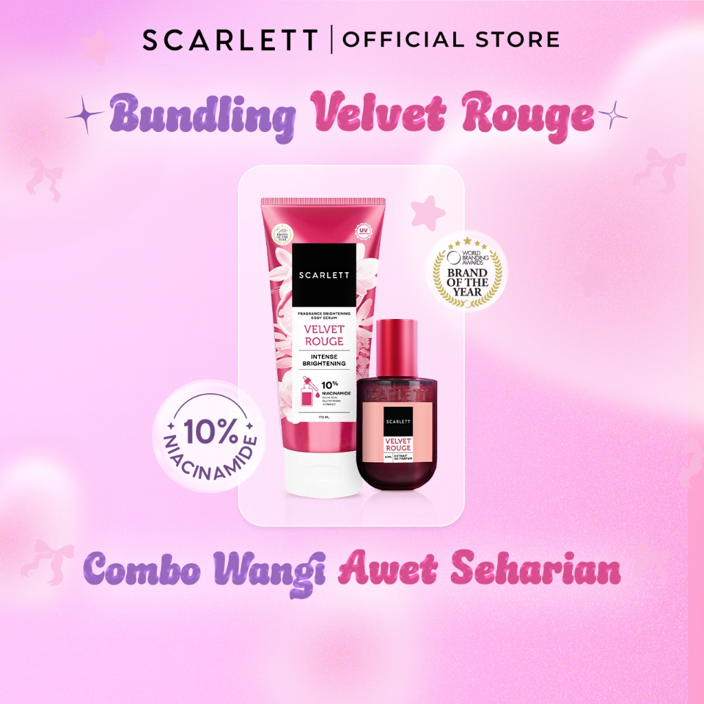 Scarlett Fragrance Brightening Bundling Body Serum Tube Velvet Rouge 170ml & Scarlett Whitening Extrait De Parfum Velvet Rouge 30ml