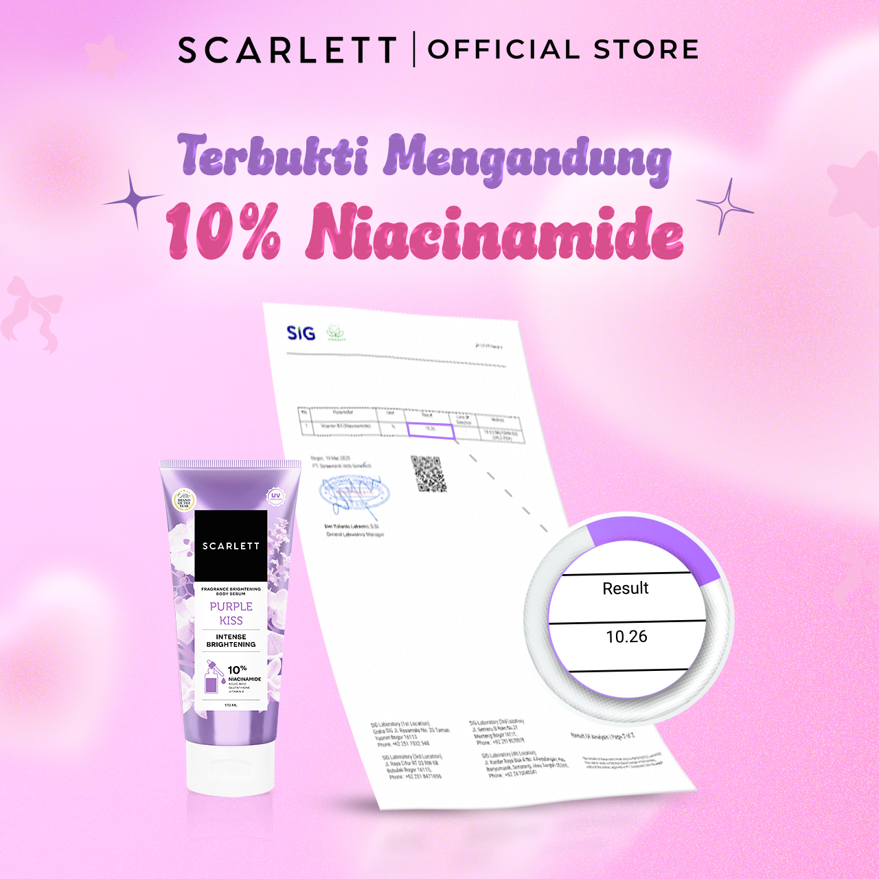 SCARLETT 10% NIACINAMIDE Fragrance Brightening Body Serum Tube Purple Kiss 170ml