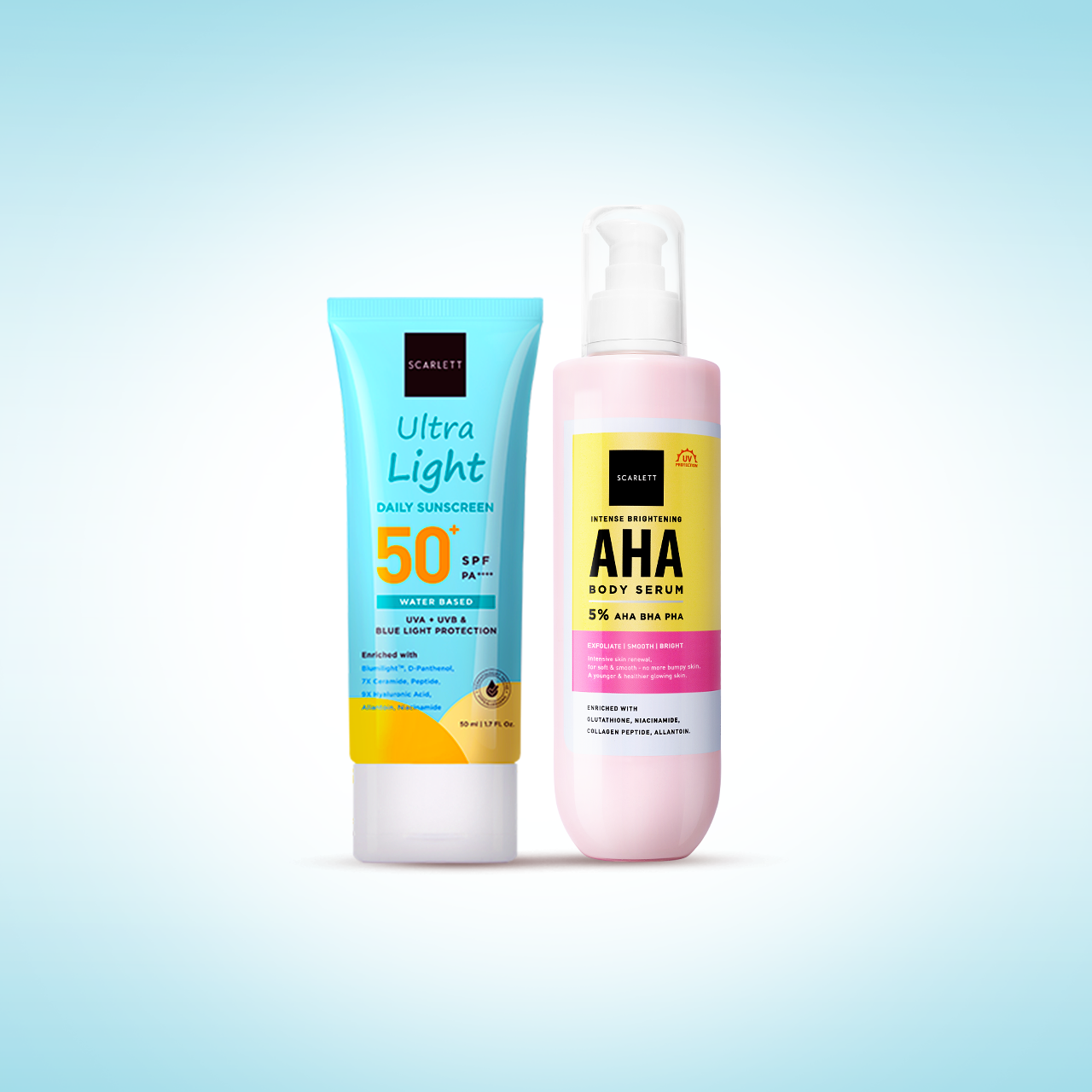 Scarlett Ultra Light Daily Sunscreen + AHA Body Serum
