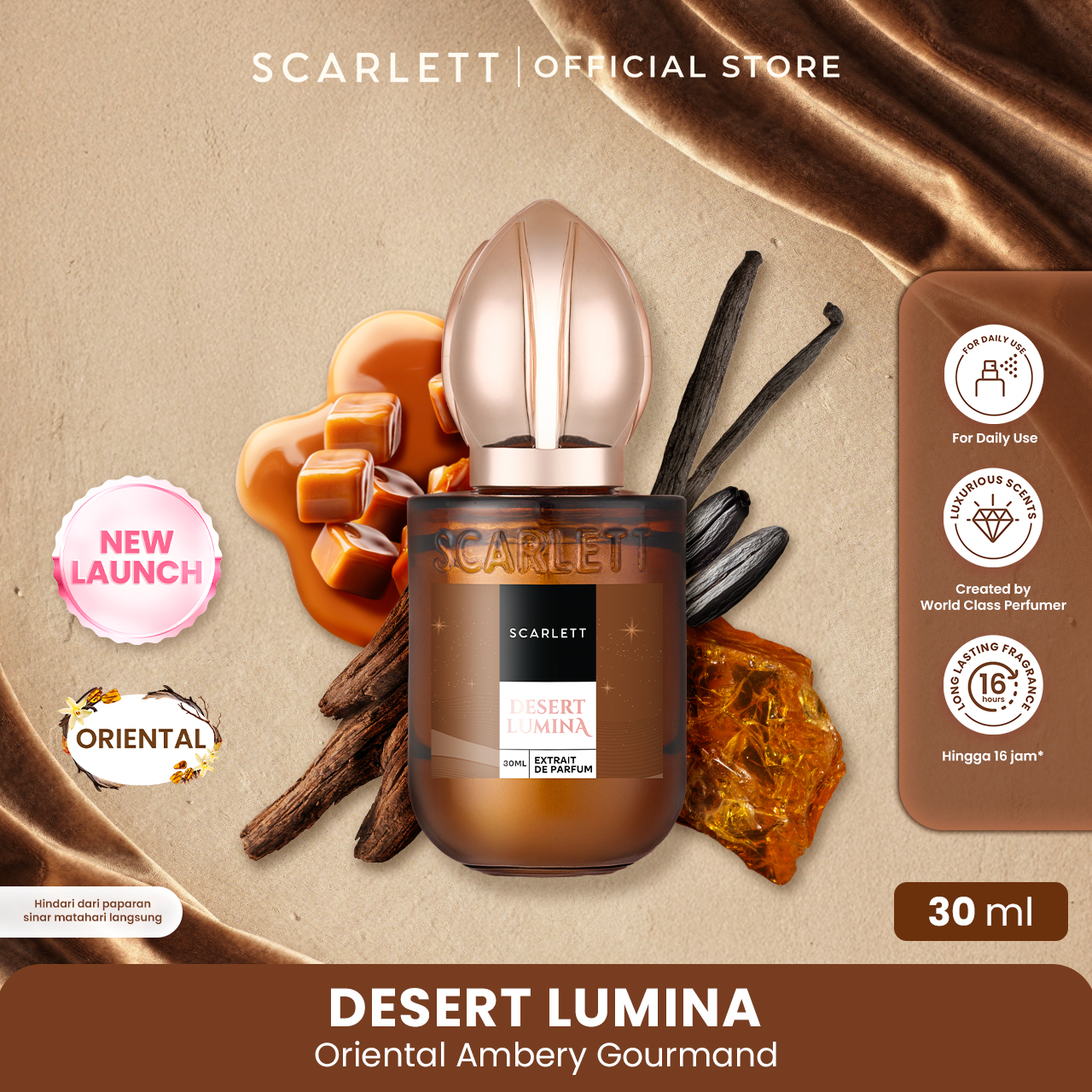 NEW! Scarlett Extrait de Parfum 30ml - Desert Lumina - Golden SCENTS of Arabia - Wangi amber gourmand yang hangat dan manis - Parfum Unisex Pria Wanita Tahan Lama For Daily Use
