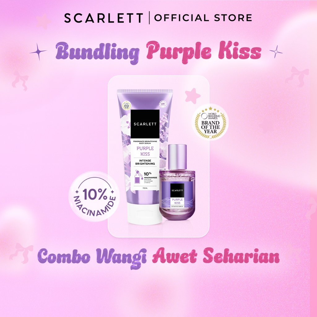 Scarlett Fragrance Brightening Bundling Body Serum Tube Purple Kiss 170ml & Scarlett Whitening Extrait De Parfum Purple Kiss 30ml