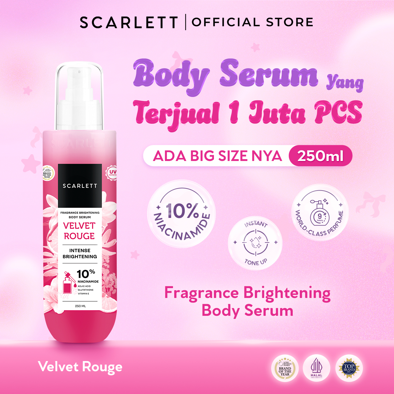 [NEW LAUNCH] BIG SIZE 10% Niacinamide Velvet Rouge Fragrance Brightening Body Serum | Mencerahkan Kulit | Untuk Kulit Belang | Cerah Seketika | Wangi Mewah Tahan Lama