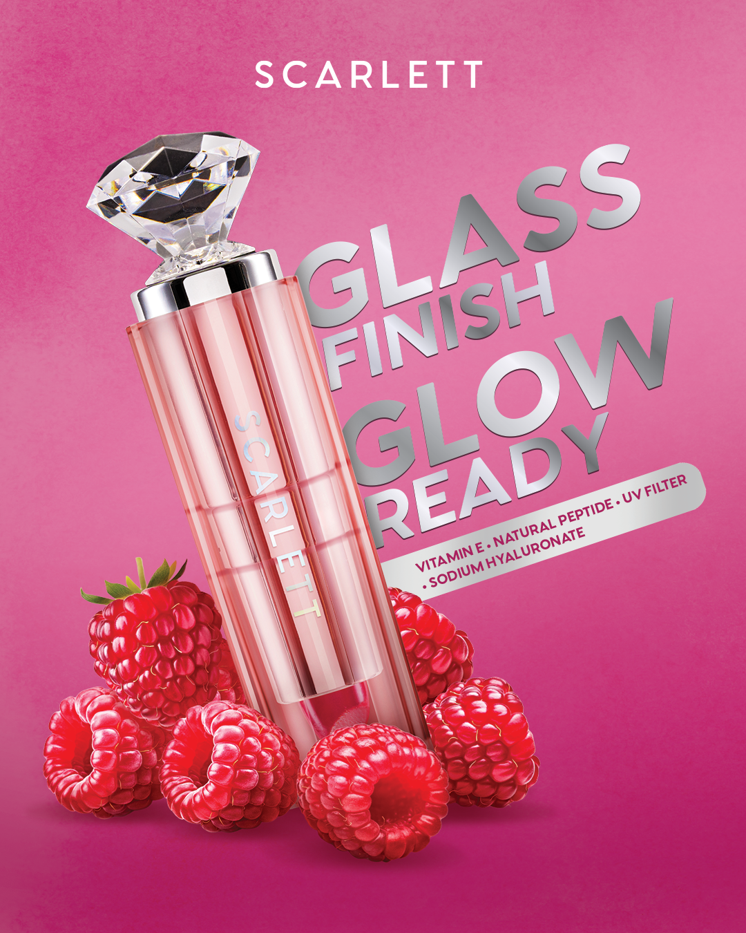 [IN VITRO SPF 50+ PA++++] SCARLETT GLASS GLOW TINTED LIP BALM BERRY SHINE - Moisturizing & hydrating, natural lip color, plumpy lips, cover bibir gelap, mencerahkan bibir, UV Filter