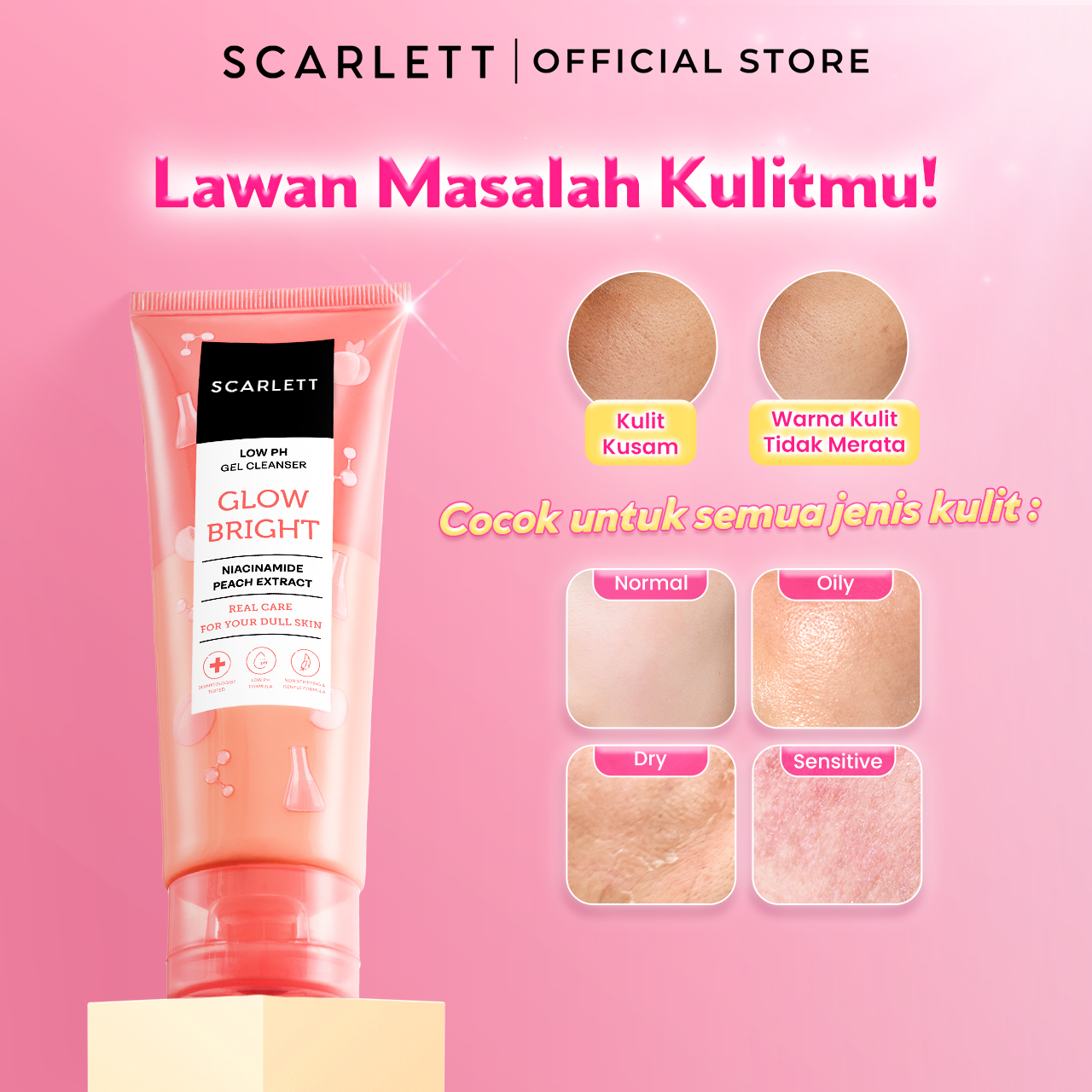 SCARLETT Twinpack Low pH Glow Bright Gel Cleanser-Facial Wash Gentle Formula (100ml x 2)