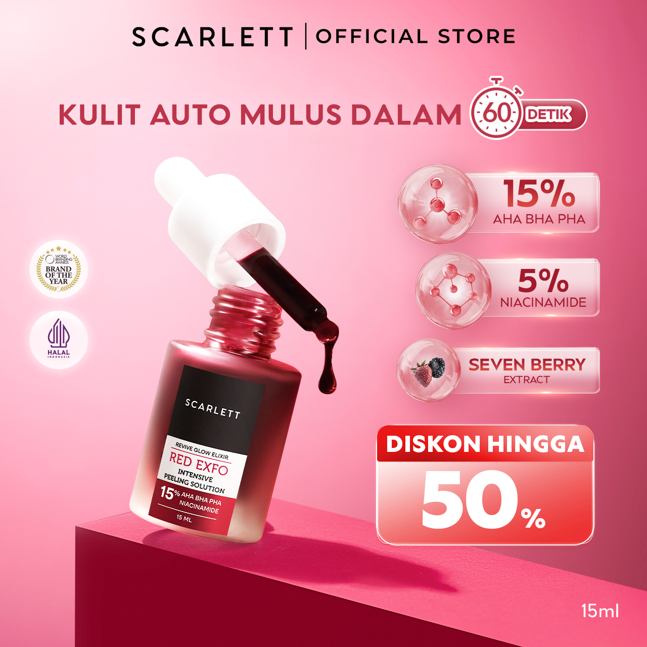 Scarlett Revive Glow Elixir Red Exfo Intensive Peeling Solution