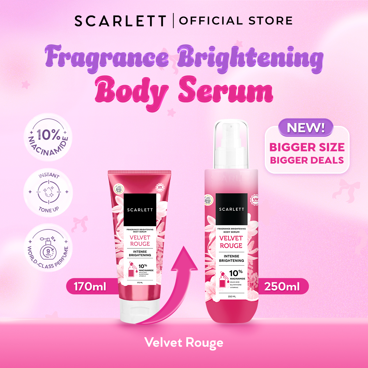 [NEW LAUNCH] BIG SIZE 10% Niacinamide Velvet Rouge Fragrance Brightening Body Serum | Mencerahkan Kulit | Untuk Kulit Belang | Cerah Seketika | Wangi Mewah Tahan Lama
