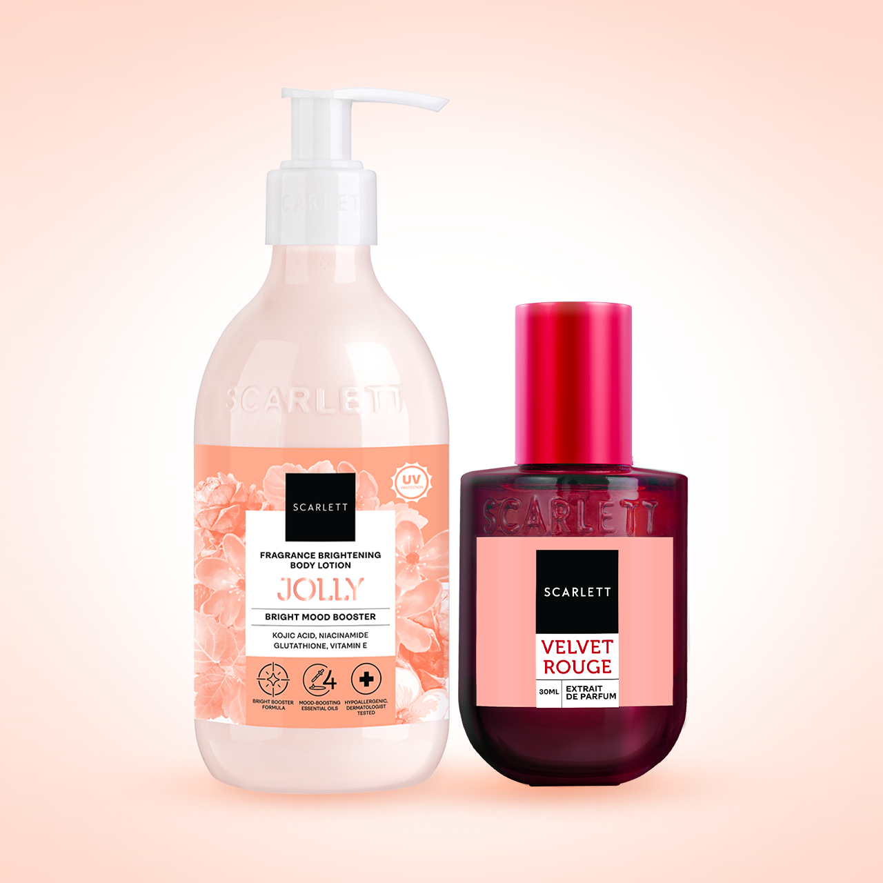 Scarlett SCENT-SATIONAL DUO - Morning Blossom (Body Lotion Jolly Booster + Parfum Velvet Rouge)