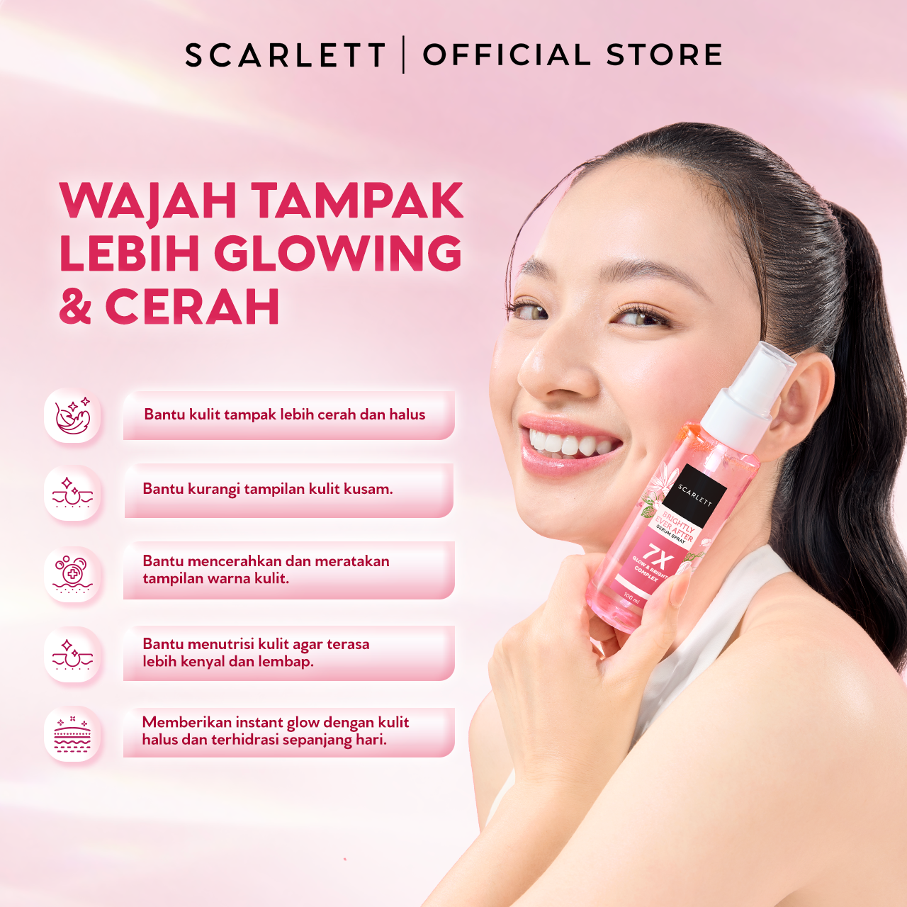 SCARLETT NEW FORMULA Brightly Ever After Serum Spray Dengan 7X Glow & Bright Complex Untuk Mencerahkan Kulit Kusam