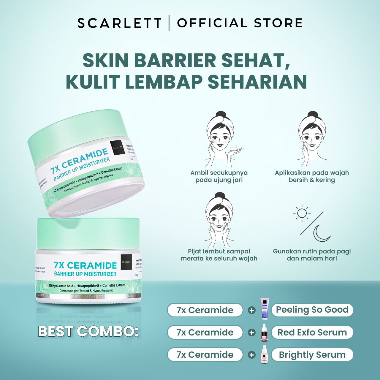 Scarlett 7X Ceramide Moisturizer 20Gr - Pelembab Wajah untuk Memperbaiki Skin Barrier Mencerahkan Melembabkan Calming | Kulit Glowing Plumpy | Untuk Kulit Sensitif Jerawat Kering