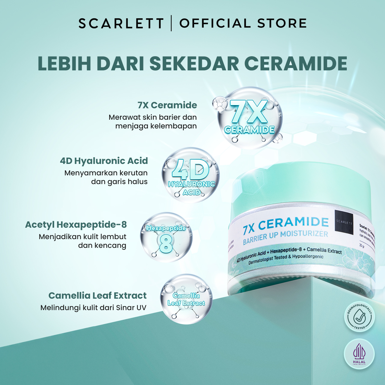 Scarlett 7X Ceramide Moisturizer 20Gr - Pelembab Wajah untuk Memperbaiki Skin Barrier Mencerahkan Melembabkan Calming | Kulit Glowing Plumpy | Untuk Kulit Sensitif Jerawat Kering
