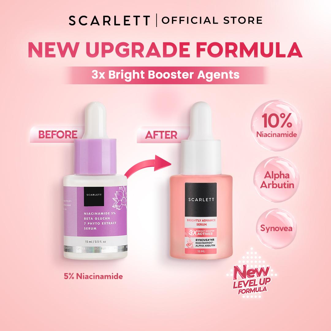 NEW FORMULA Scarlett Brightly Advance Serum 10% Niacinamide Alpha Arbutin Synovea - Serum brightening, Serum pencerah, Membantu Menyamarkan dark spot, Memperbaiki warna kulit tidak merata, menyamarkan bekas jerawat
