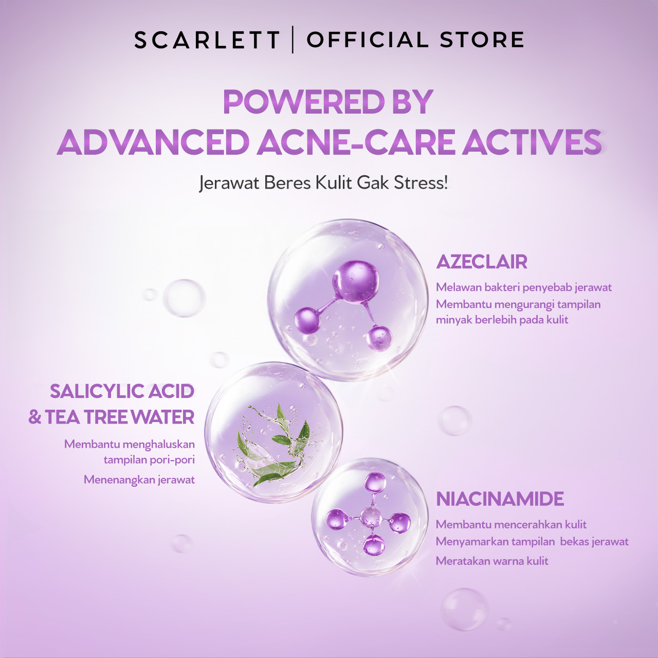 NEW FORMULA Scarlett Acne Serum Azeclair, 2% Salicylic Acid & Niacinamide - Serum Jerawat , Melawan Jerawat , Membantu Menyamarkan Tampilan Jerawat, Cocok Untuk Kulit Berjerawat