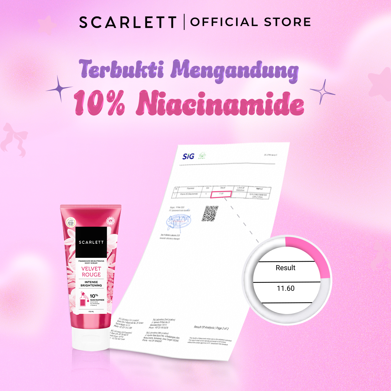 SCARLETT 10% NIACINAMIDE Fragrance Brightening Body Serum Tube Velvet Rouge 170ml